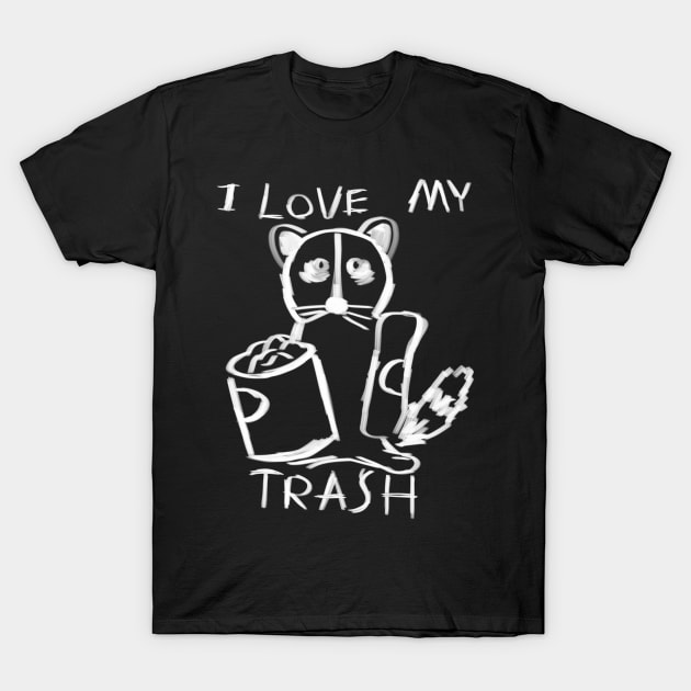 Raccoon Loves Trash Hand Drawn T-Shirt by JunkArtPal